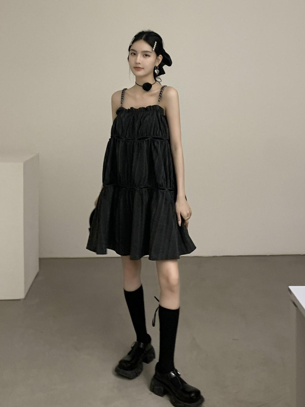 DDGIRL studio Shape Retaining Casual Patchwork Loose Waist A Line Cotton Blend Midi Dresses