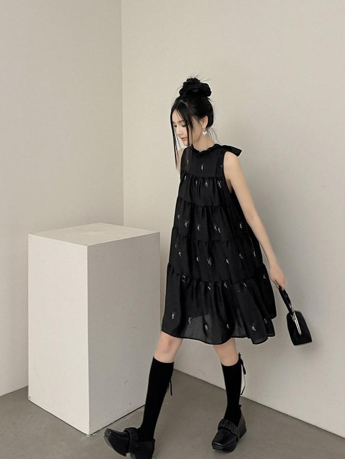 DDGIRL studio Chic Office Sleeveless Crew Neck Pullover Black Polyester One Size Midi Dresses