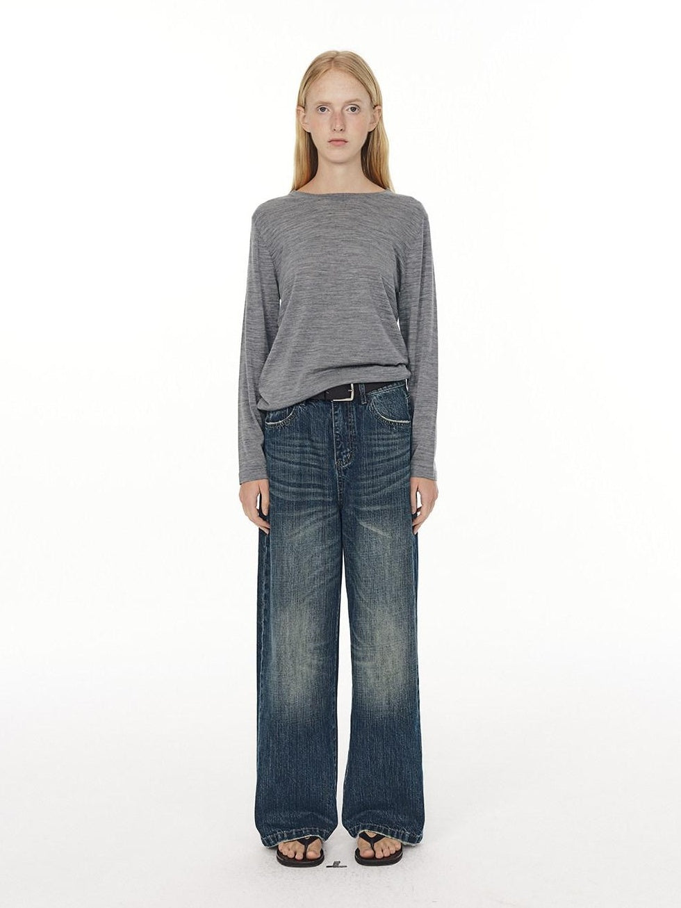 Country Moment Micro Stretch Mid Rise Vintage Blue Gradient Loose Unisex Straight Leg Jeans