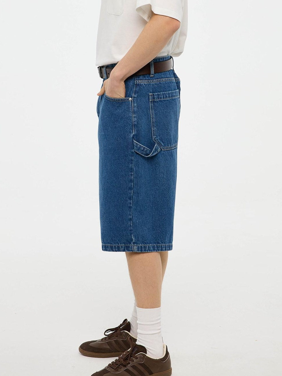 Country Moment Cotton Denim Mid High Waist Loose Straight Casual Zip Fly Mid-Length Shorts