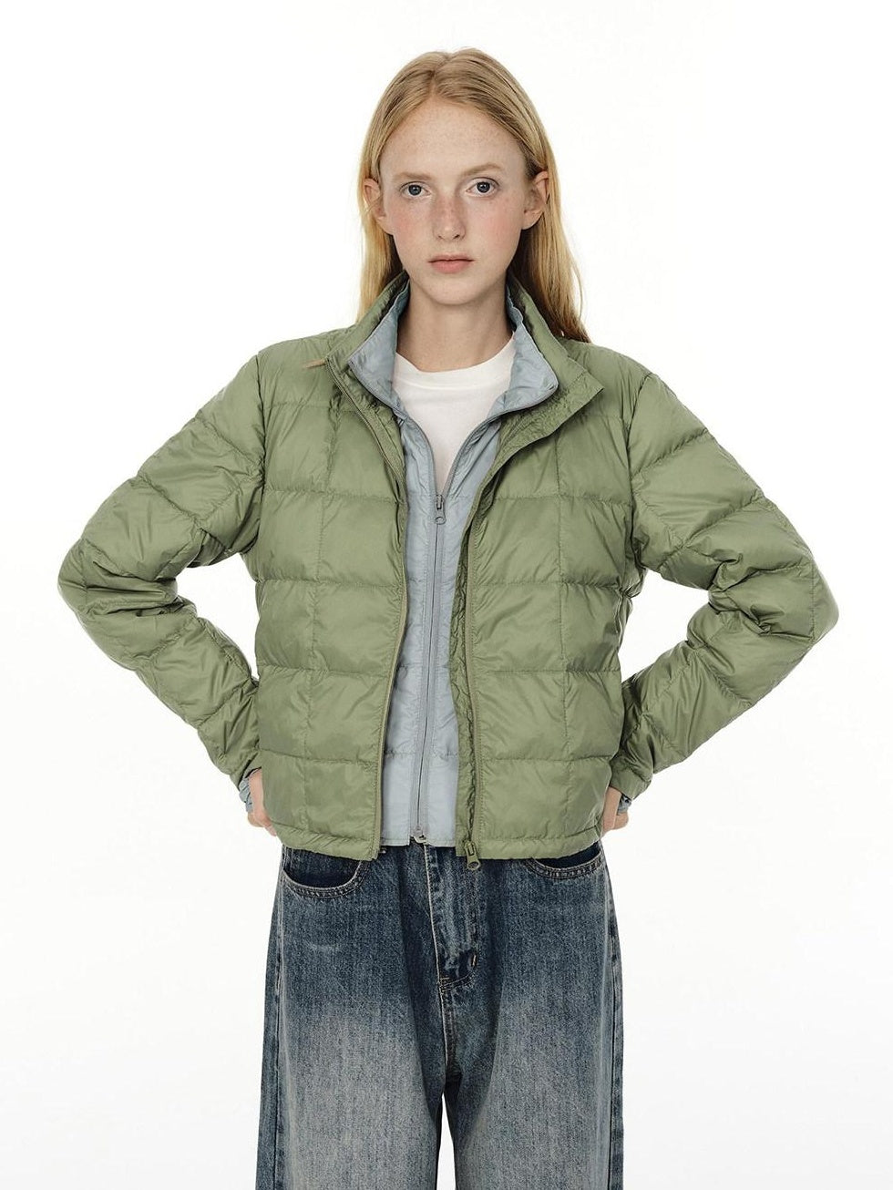 Country Moment Lightweight 650Fp White Duck Down Patchwork Short Stand Collar Women Down Jackets