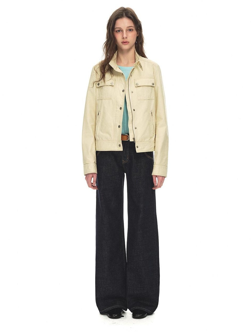 Country Moment Durable Cotton Button Loose Fit Vintage Stand Collar Women Cropped Jackets