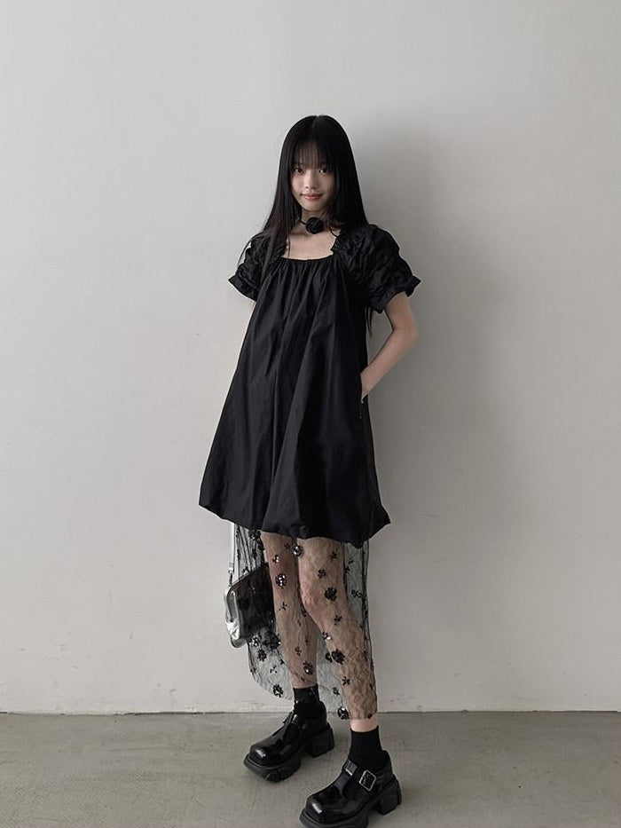 DDGIRL studio 100% Cotton Pullover Bardot Neck A Line Lantern Skirt Workwear Midi Dresses