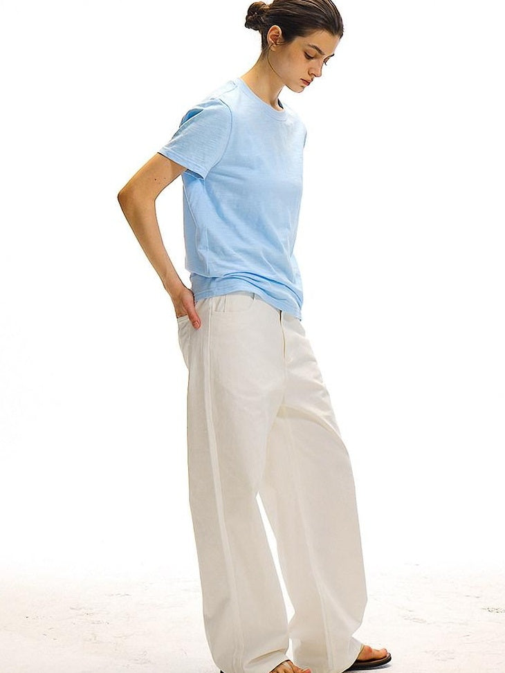 Country Moment Versatile Cotton Loose Natural Waist Zip Fly Commuter White Straight Pants