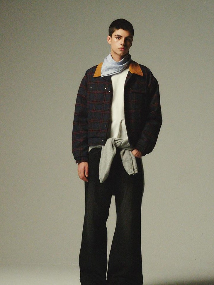 Country Moment Warm Insulated Loose Fit Plaid Cropped Teen Polyester Filled Puffer Jackets