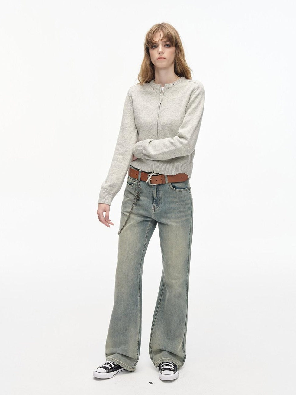 Country Moment Breathable Cotton Distressed Low Waist Micro Flare Women Gradient Flared Pants