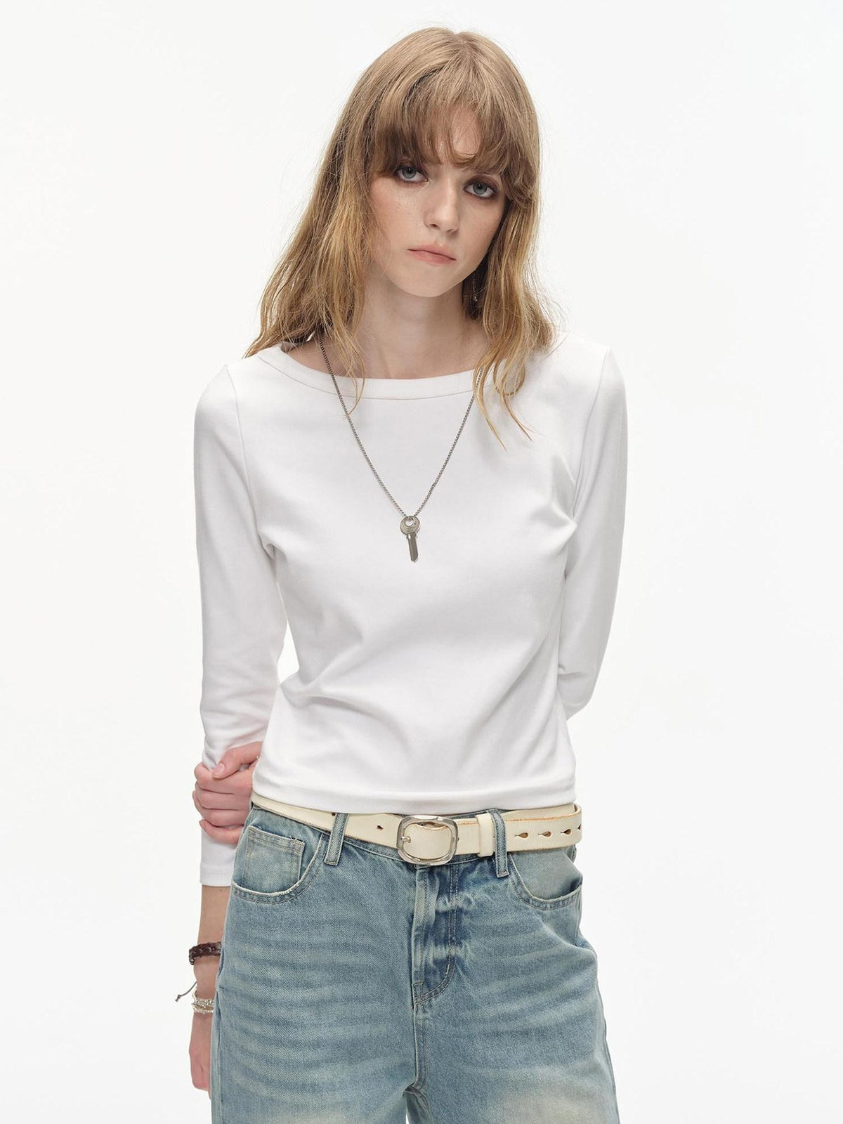 Country Moment Soft Breathable Cotton Stretch Slim Fit Boat Neck Women Long Sleeve T-Shirts