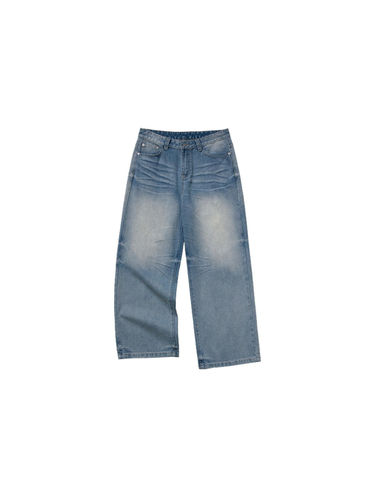 Country Moment Durable Vintage Icy Blue Gradient Mid Rise Whisker Loose Denim Wide Leg Jeans