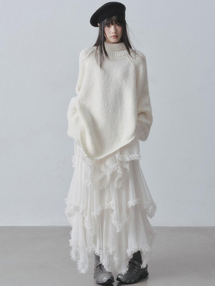 DDGIRL studio Soft Thick Asymmetric Oversized High Neck Commuter Women Iceland Dream Sweaters