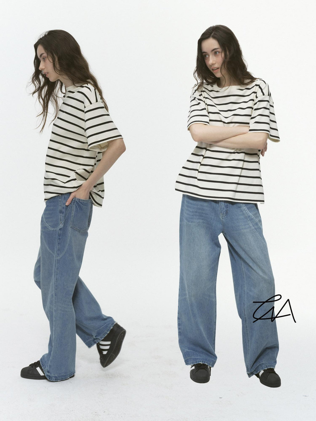 Country Moment Breathable Cotton Loose Fit Unisex Black White Striped Short Sleeve T-Shirts