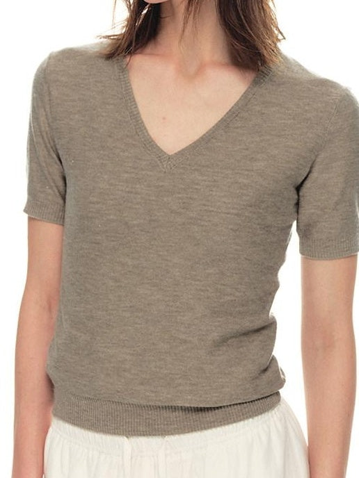 Country Moment Breathable Antipilling Silk Wool Blend Slim V-neck Short Sleeve T-Shirts