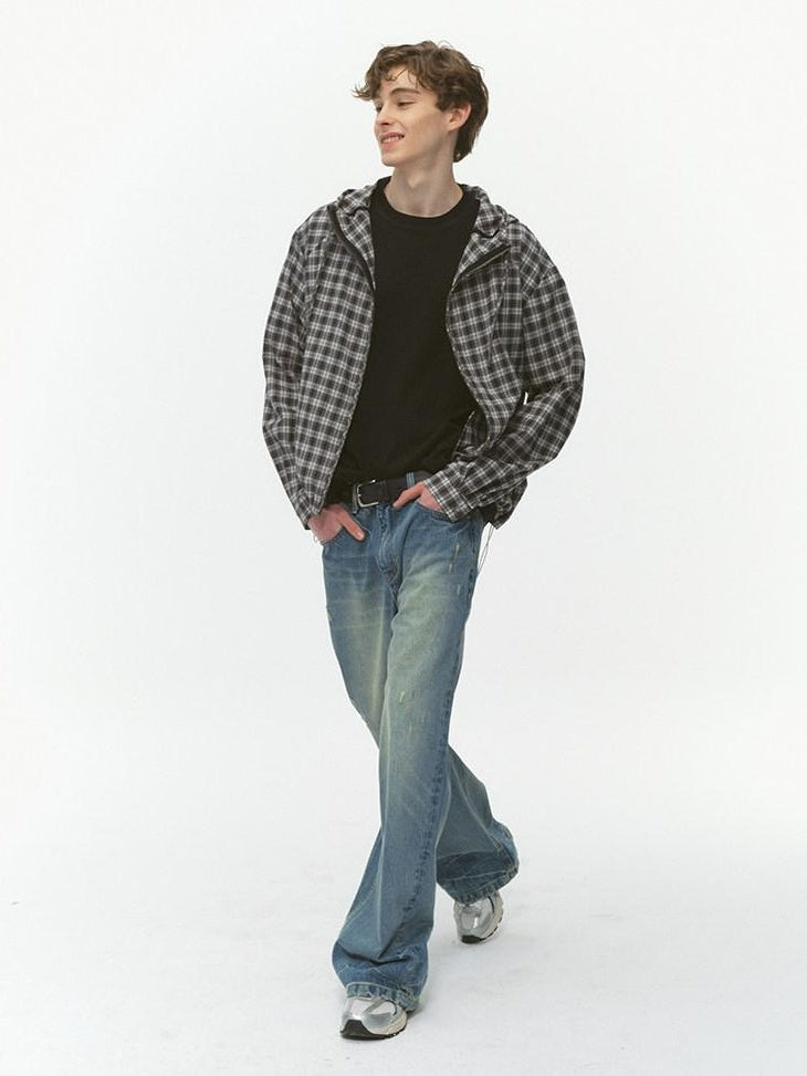 Country Moment Vintage Washed Gradient Mid Rise Distressed Casual Wide Leg Jeans