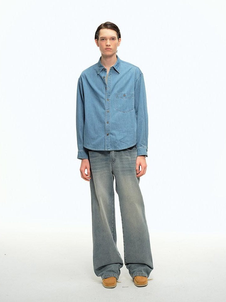 Country Moment Durable Washed Cropped Loose Fit Long Sleeve Button Collar Unisex Shirts
