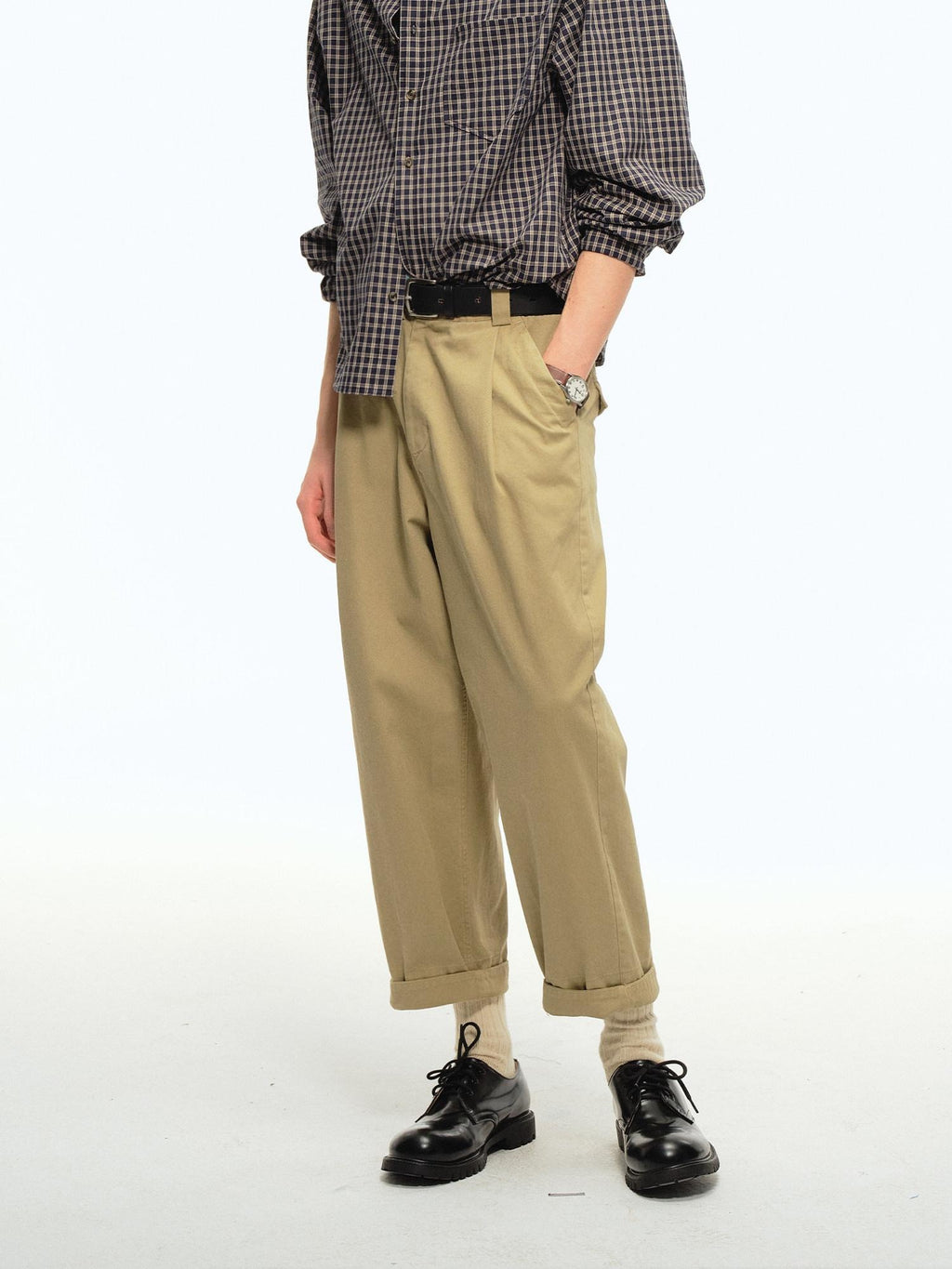 Country Moment Cotton Mid Waist Zip Fly Youth American Casual Daily Khaki Black Straight Pants