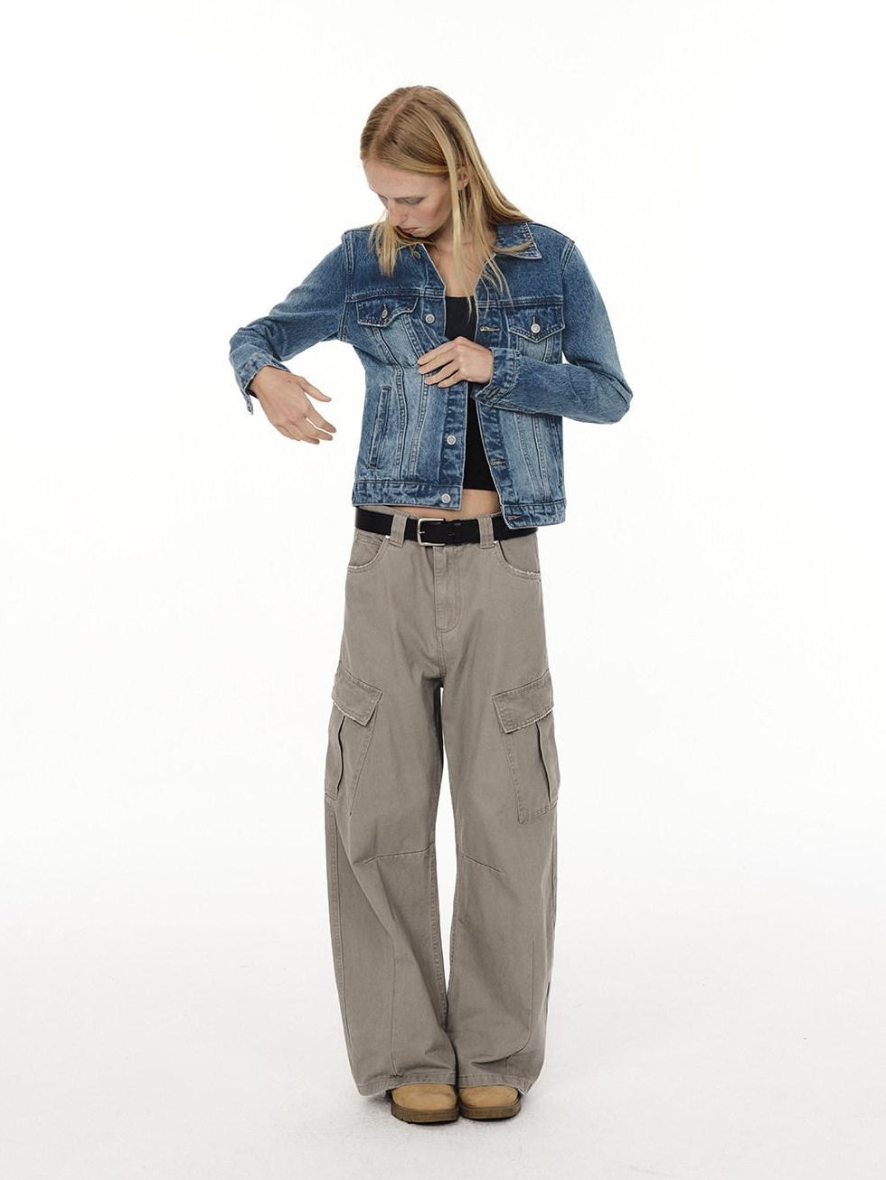 Country Moment Durable Gradient Washed Button Detail Vintage Slim Cropped Unisex Denim Jackets