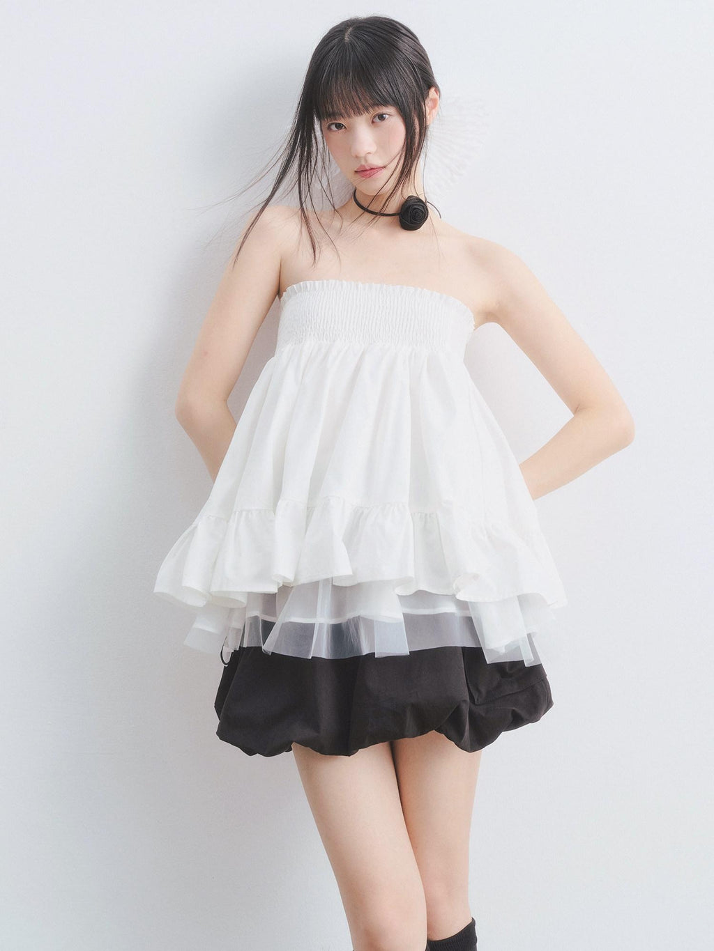 DDGIRL studio Lined Shape Retaining High Waist Pleated Lace Puff Loose Fit Women Mini Skirts