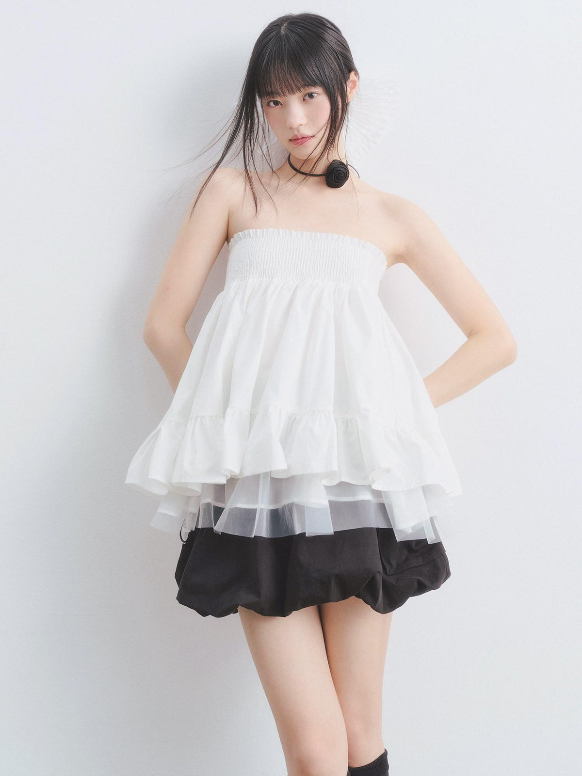 DDGIRL studio Lined Shape Retaining High Waist Pleated Lace Puff Loose Fit Women Mini Skirts
