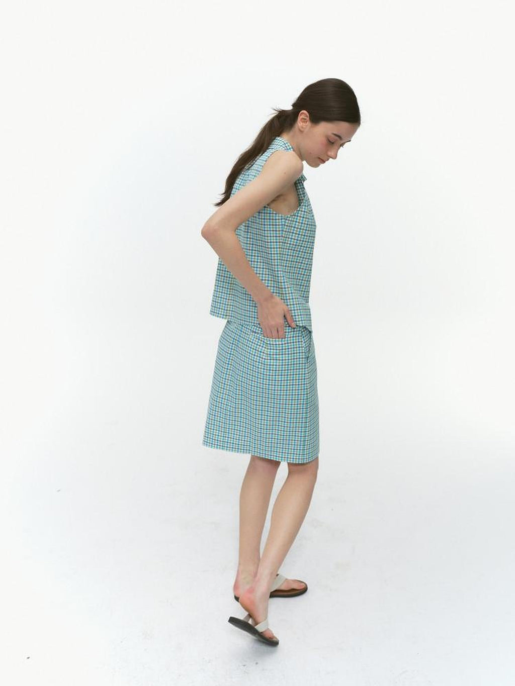 Country Moment Pure Cotton Commuter Literary A Line Mid Rise Office Green Plaid Mini Skirts