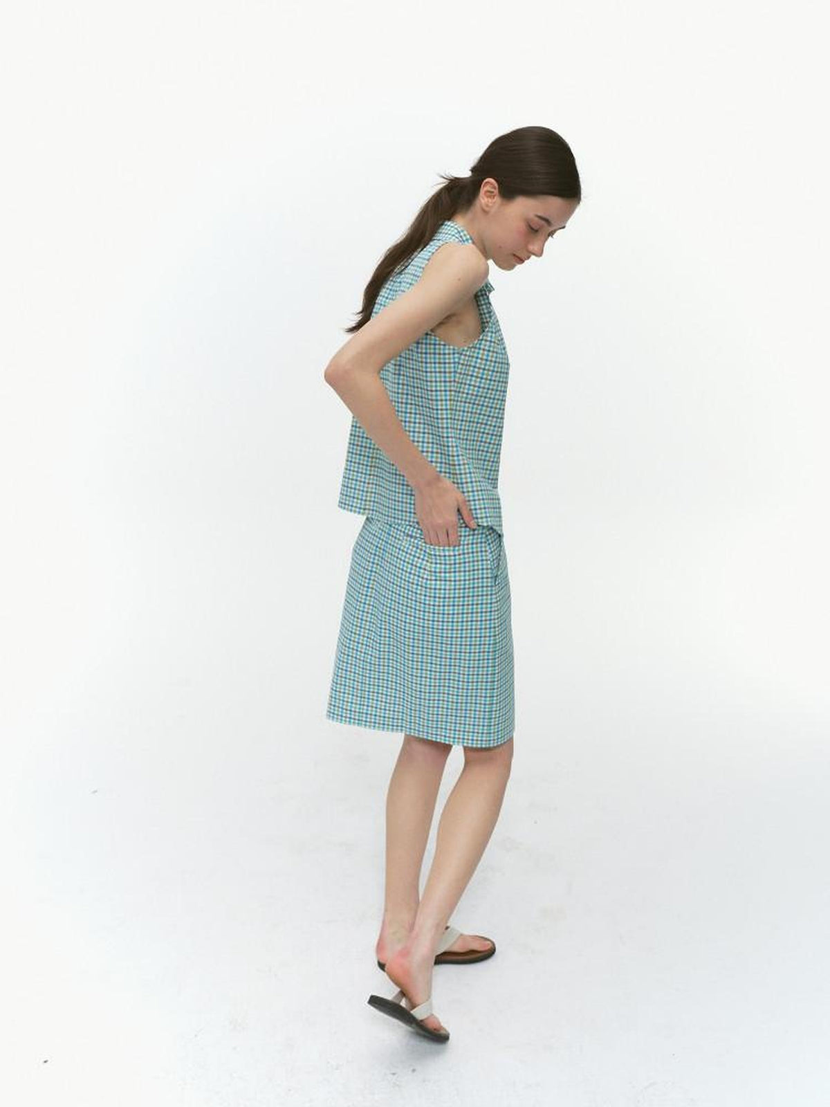 Country Moment Pure Cotton Commuter Literary A Line Mid Rise Office Green Plaid Mini Skirts