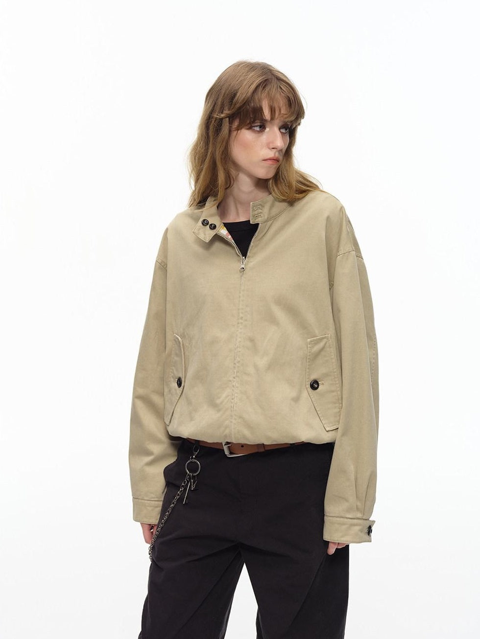 Country Moment Reversible Loose Vintage Plaid Unisex Khaki Cotton Windproof Cropped Jackets