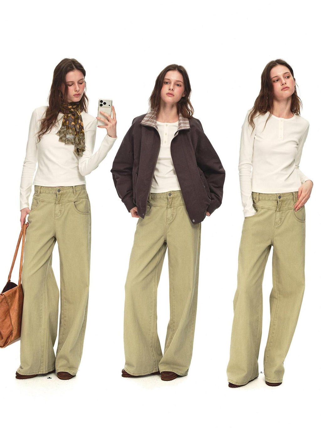 Country Moment Breathable Cotton Washed Patchwork Loose Cargo Mid Waist Casual Straight Pants