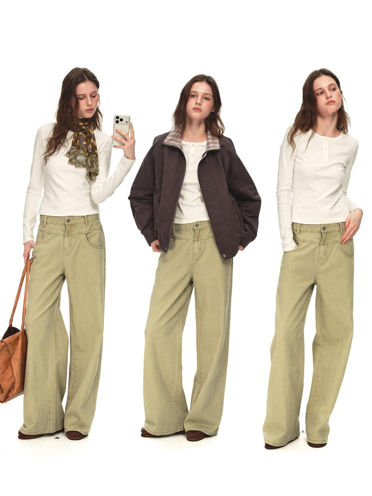 Country Moment Breathable Cotton Washed Patchwork Loose Cargo Mid Waist Casual Straight Pants