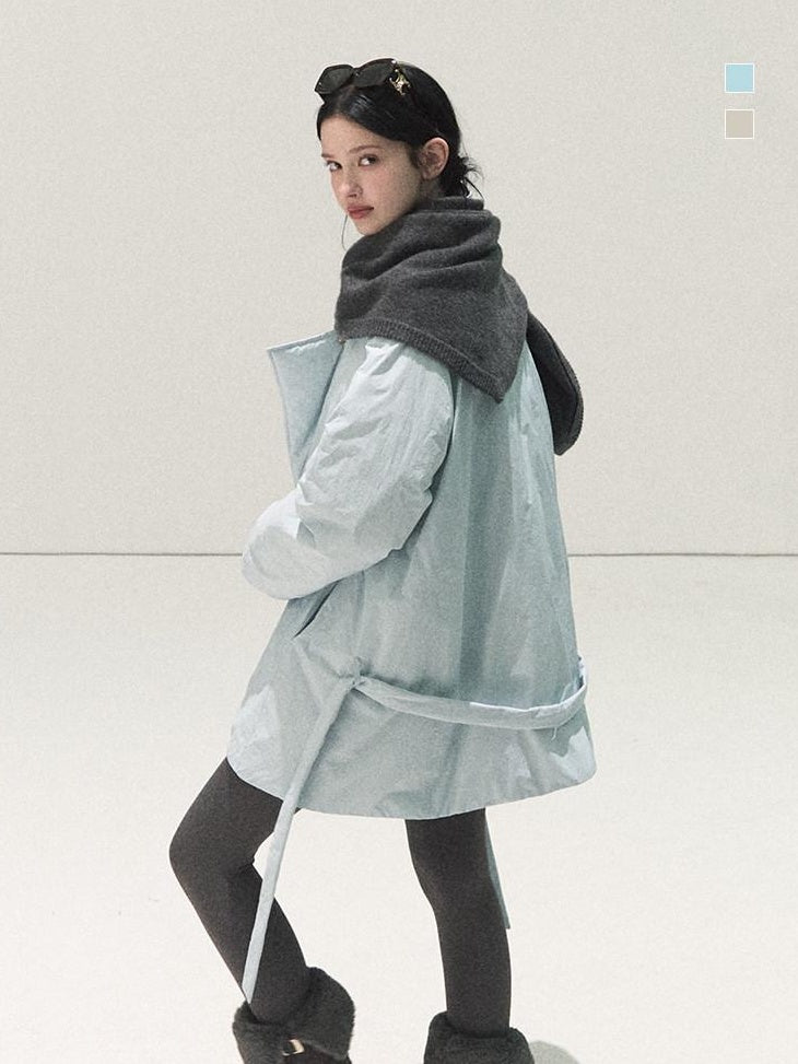 7 OAKMOO 95 White Goose Down Warmth Loose Midlength Stand Collar Wool Scarf Down Jackets
