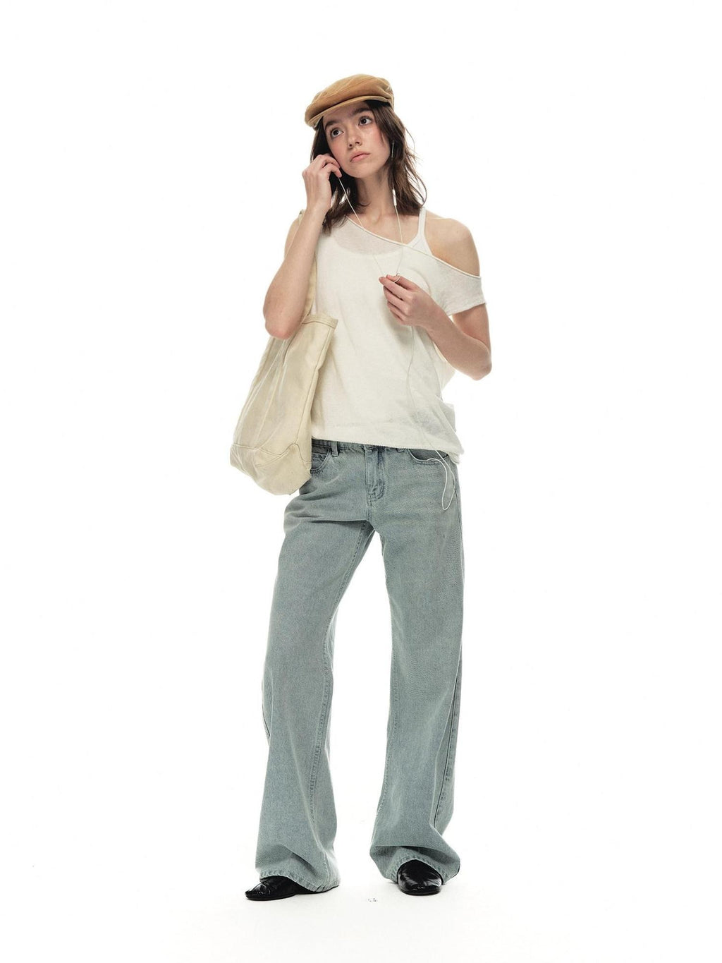 Country Moment Breathable Linen Blend Loose Asymmetric Neckline White Women Casual Tank Tops
