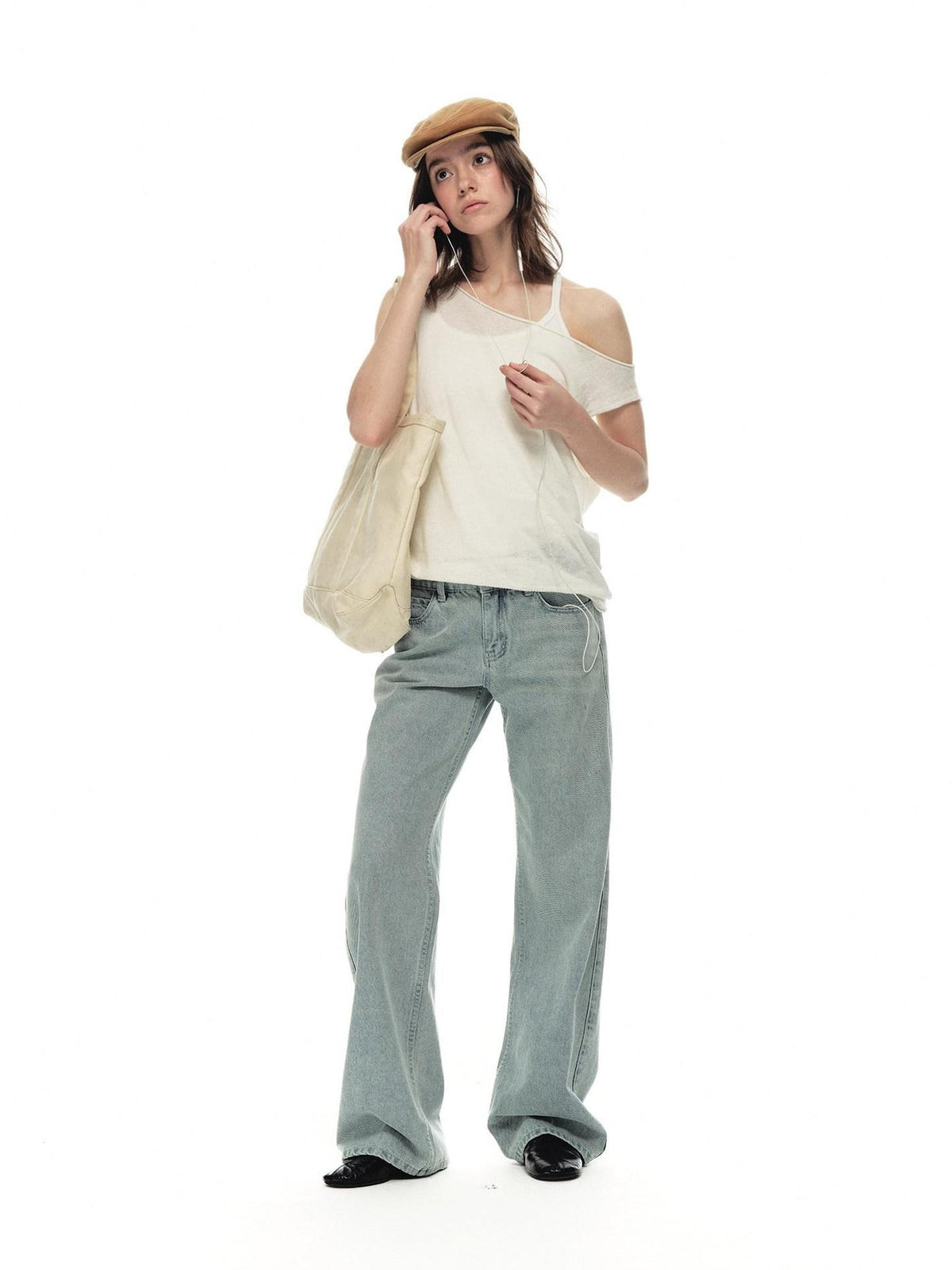 Country Moment Breathable Linen Blend Loose Asymmetric Neckline White Women Casual Tank Tops
