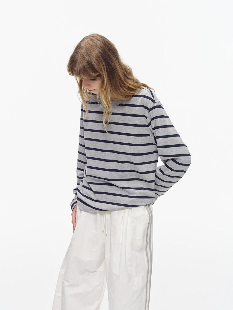 Country Moment Breathable Cotton Loose Fit Henley Striped Unisex Long Sleeve T-Shirts