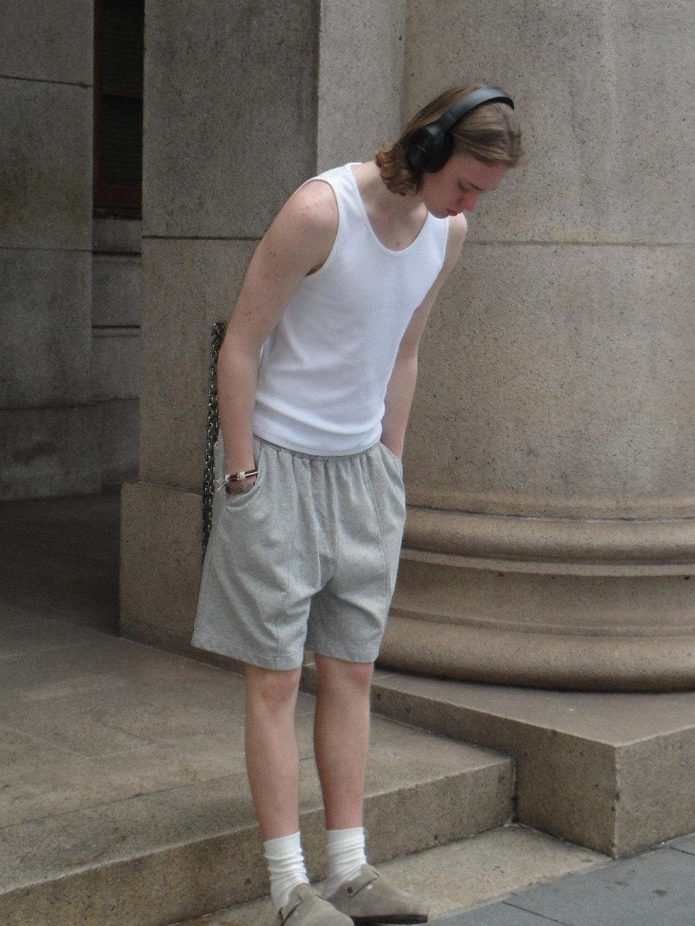Country Moment Cotton Blend Slight Stretch Loose Mid Waist Daily Casual Grey Mid-Length Shorts