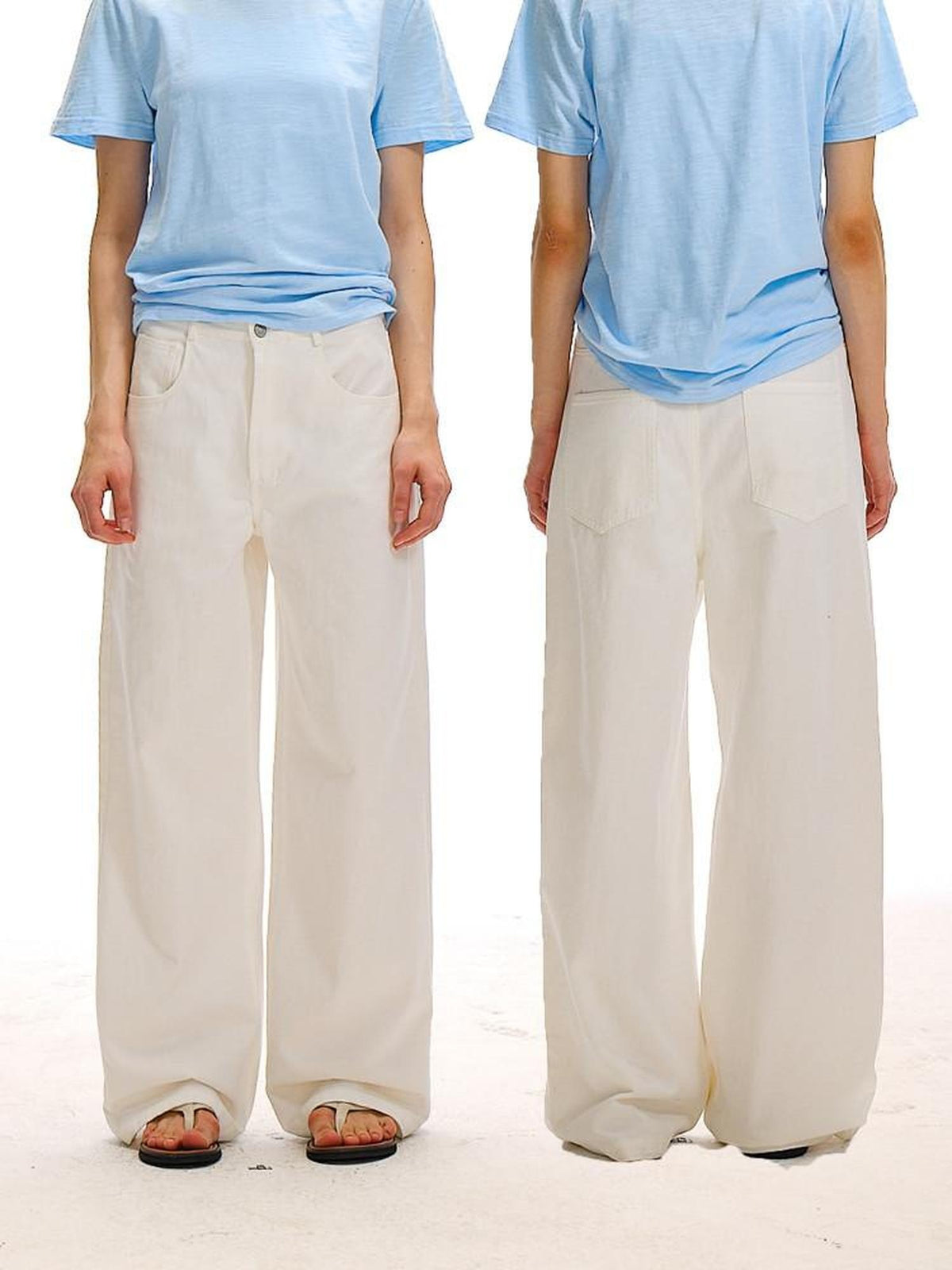 Country Moment Versatile Cotton Loose Natural Waist Zip Fly Commuter White Straight Pants