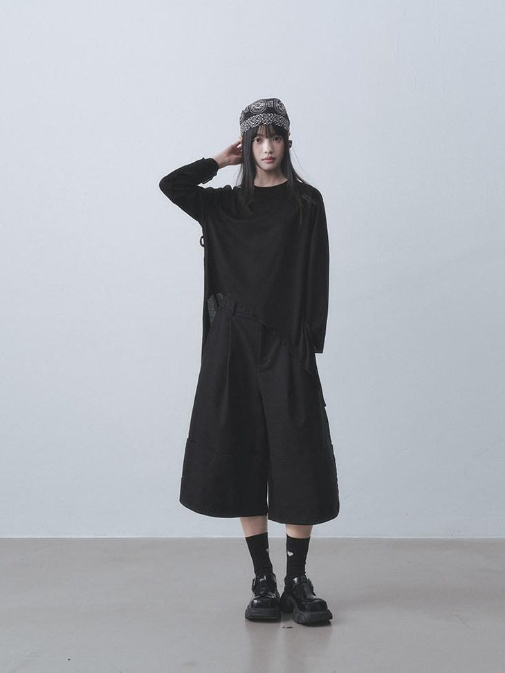DDGIRL studio Breathable Lyocell Asymmetric Two Piece Women Crew Neck Long Sleeve T-Shirts