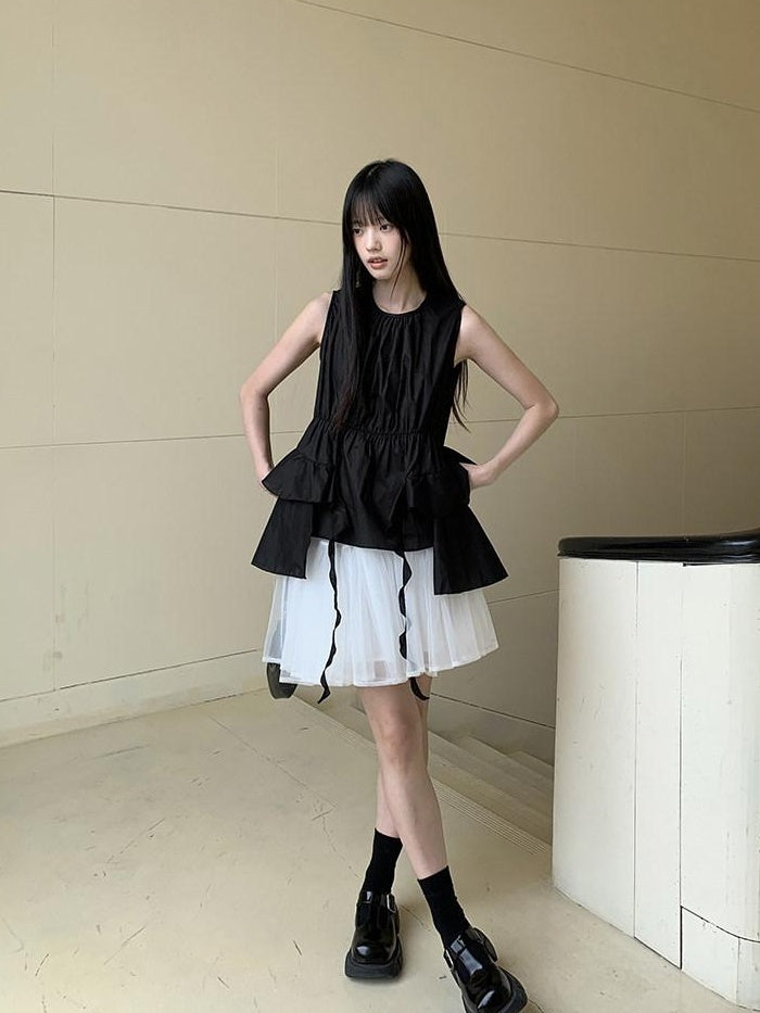 DDGIRL studio Soft 100 Percent Cotton High Waist H Sleeveless Commuter Dress Black Tank Tops