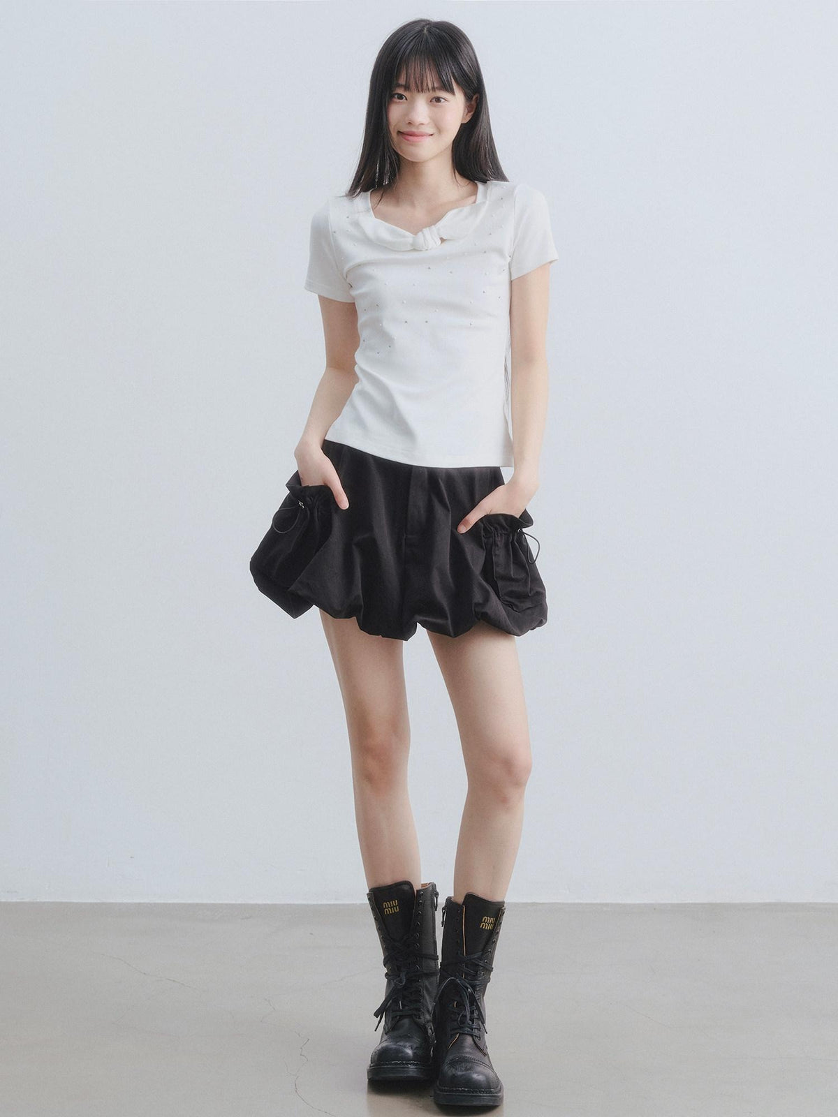 DDGIRL studio Soft Cotton Rhinestone Slim Fit Women Round Neck White Short Sleeve T-Shirts