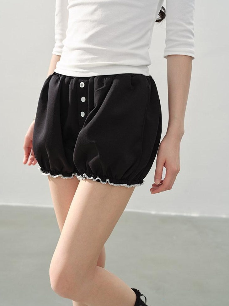 DDGIRL studio High Waist Black Casual Lantern Silhouette Teen Stretch Polyester Modal Shorts