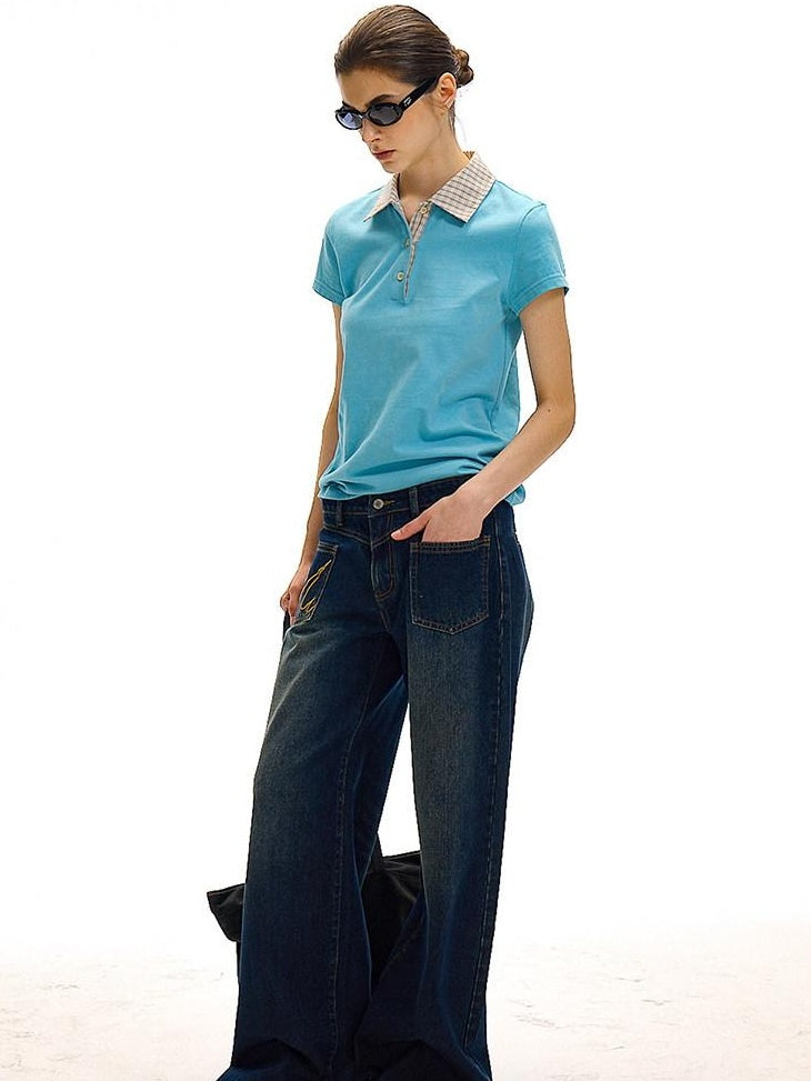 Country Moment High Waist Washed Denim Casual Loose Fit Zipper Fly Wide Leg Jeans