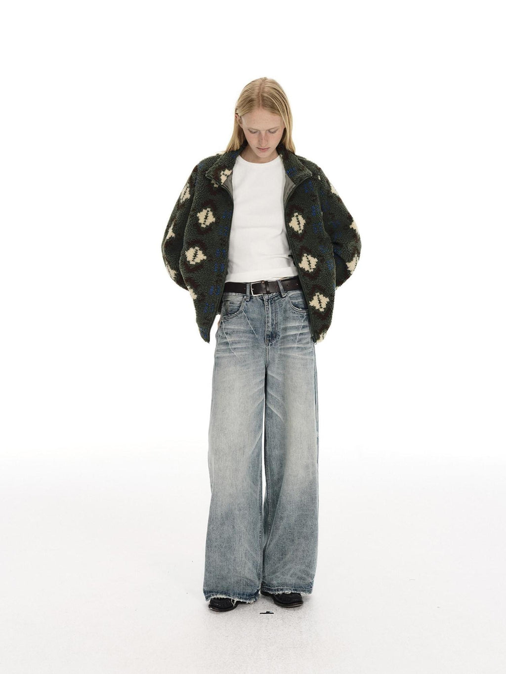 Country Moment Mid Rise Washed Whisker Brushed Cotton Casual Unisex Blue Wide Leg Jeans