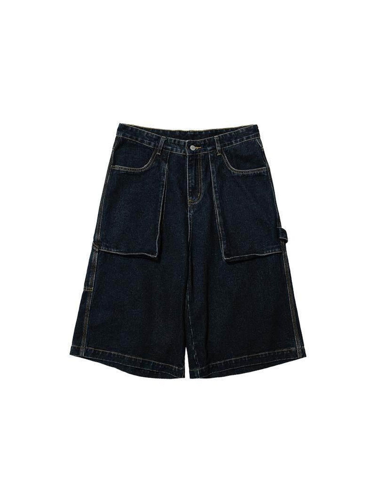 Country Moment Shape Retention Mid Rise Loose Straight Blue Denim Teen Cotton Mid-Length Shorts