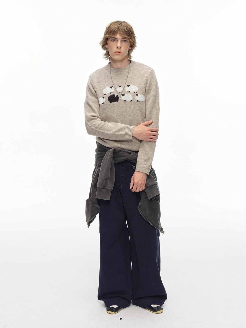Country Moment Thermal Embroidered Commuter Loose Fit Unisex Crewneck Acrylic Knit Sweaters