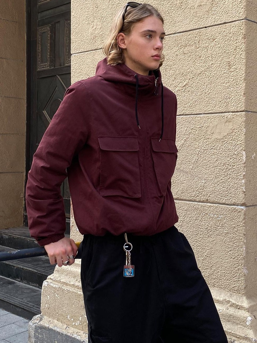 Country Moment 90% White Duck Down Hooded American Youth Cotton Burgundy Down Jackets