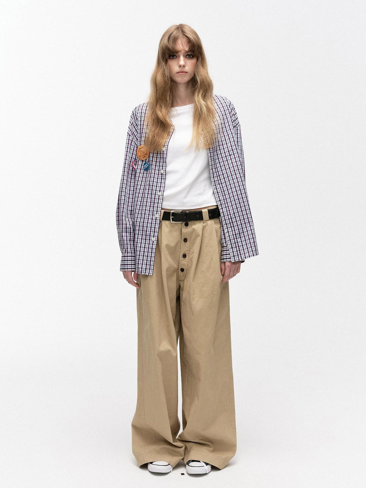 Country Moment Washed Cotton Button Loose Straight Casual Youth Wide Leg Pants