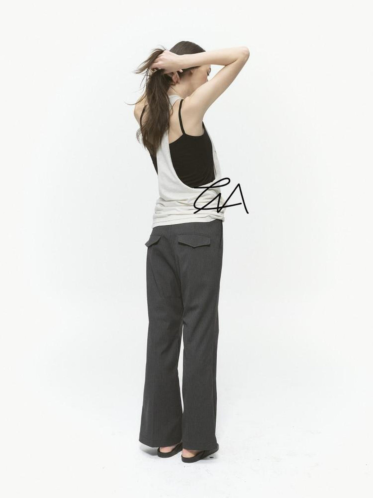 Country Moment Xinjiang Cotton Patchwork Straight Fit Two Piece Cami Set Women Grey Tank Tops