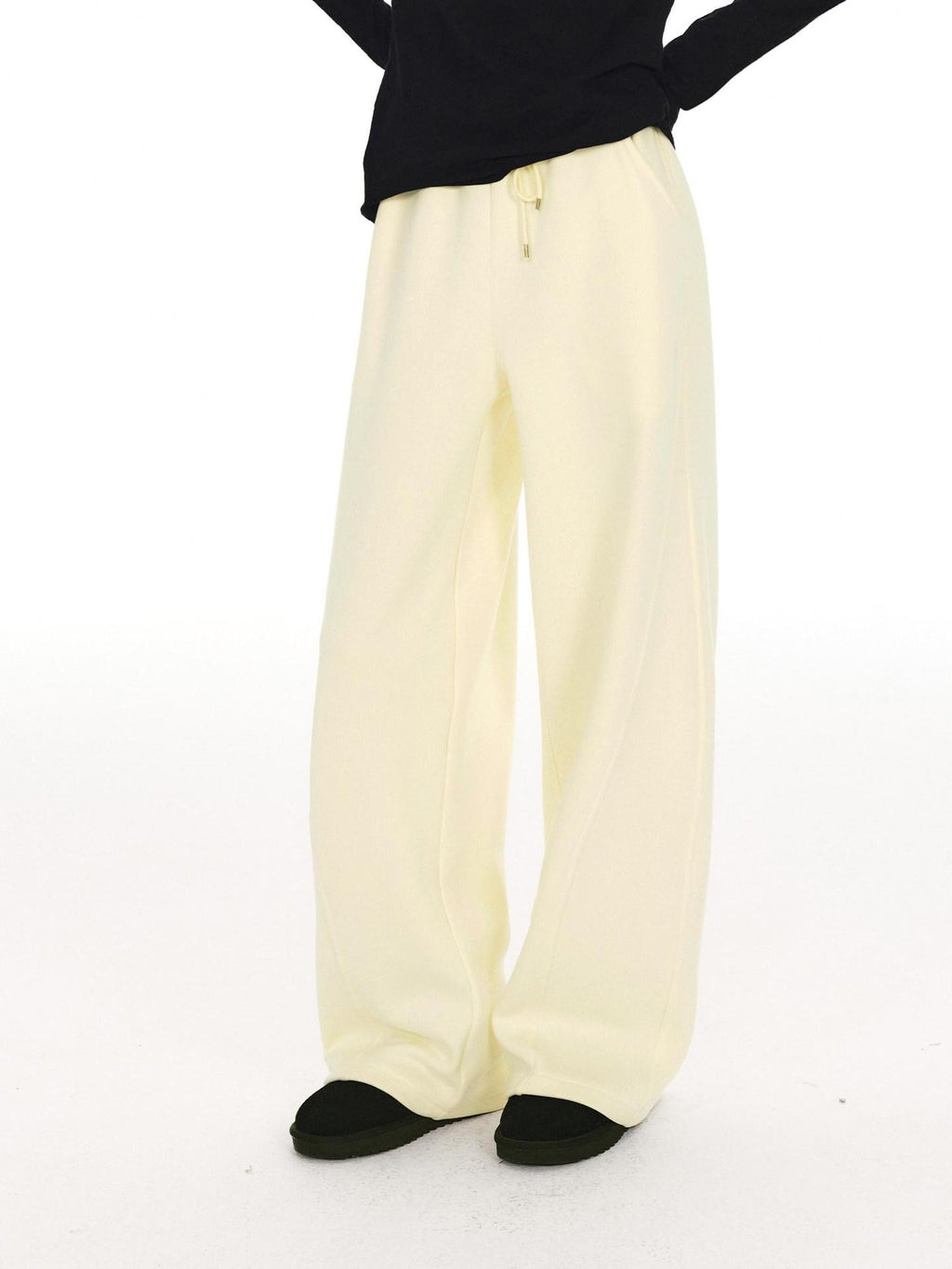 Country Moment Loose Wide Leg Drawstring Casual Unisex Cotton Blend Off White Straight Pants