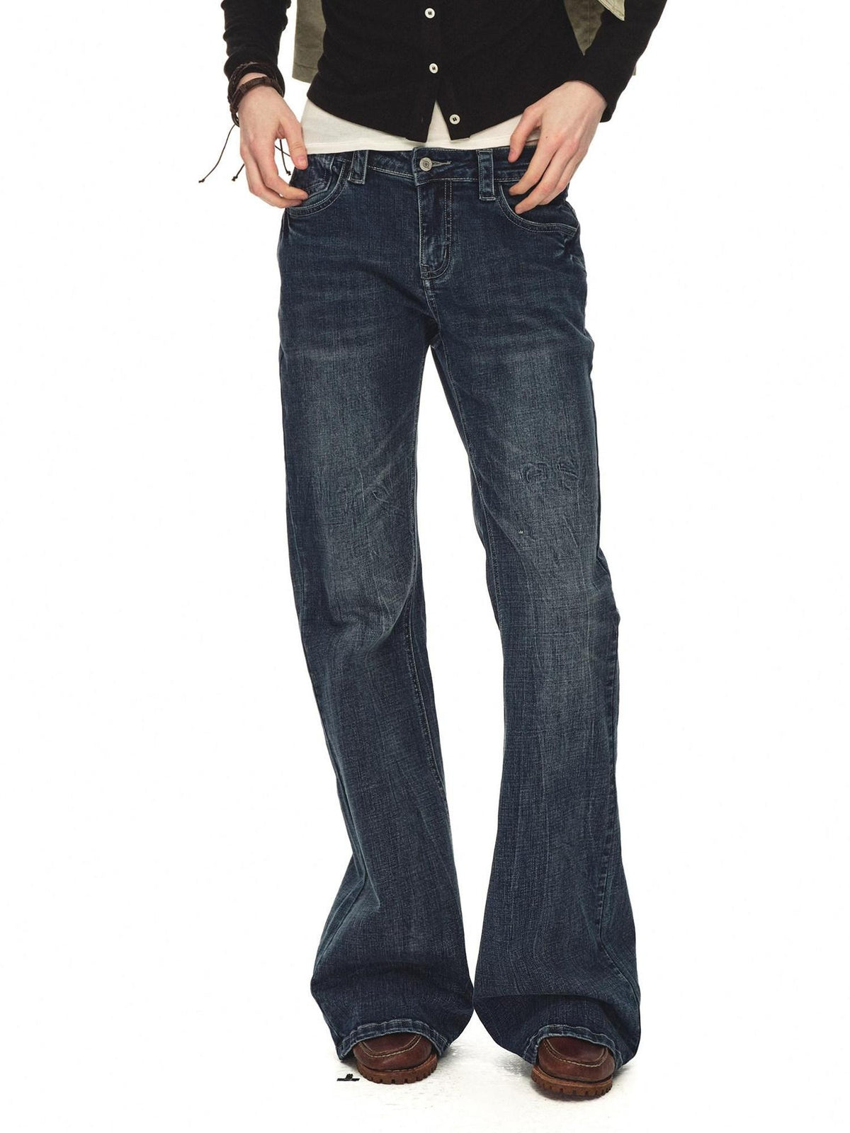 Country Moment Slimming Soft Breathable Distressed Low Rise Vintage Blue Stonewash Flared Jeans