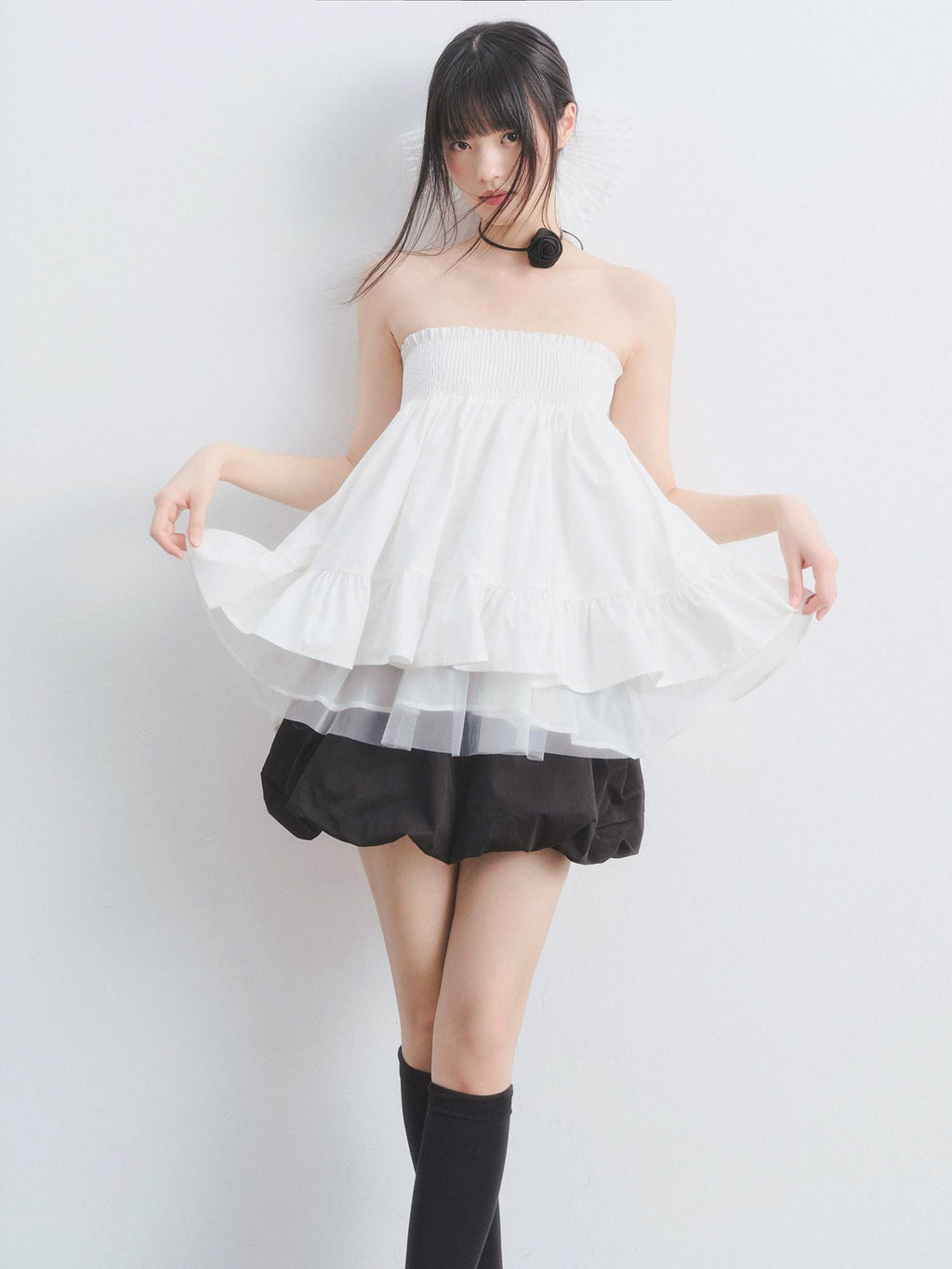 DDGIRL studio Lined Shape Retaining High Waist Pleated Lace Puff Loose Fit Women Mini Skirts