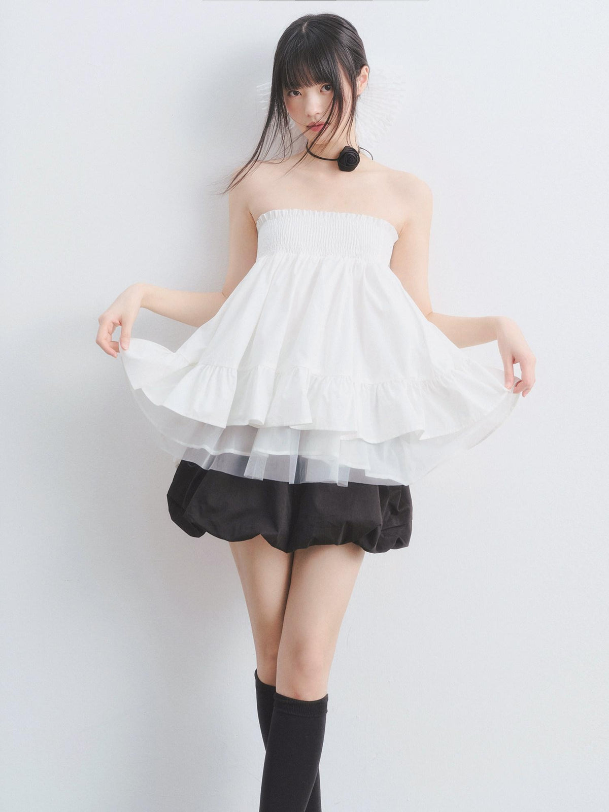 DDGIRL studio Lined Shape Retaining High Waist Pleated Lace Puff Loose Fit Women Mini Skirts