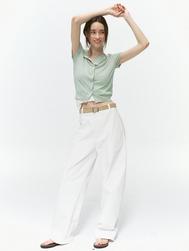 Country Moment 100% Cotton Mid Rise Loose Straight Leg Zipper Fly Everyday Urban Wide Leg Pants