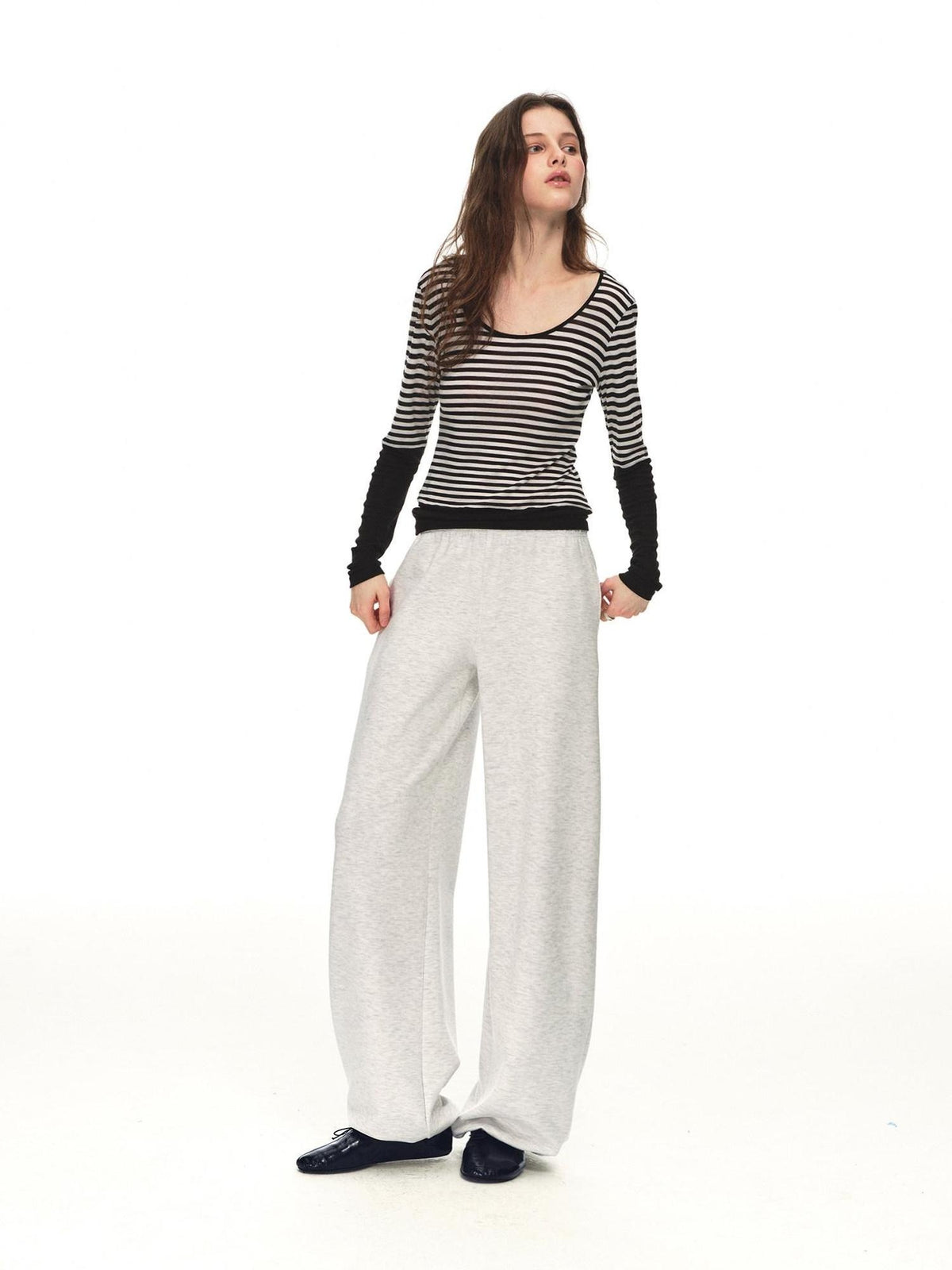 Country Moment Sustainable Lyocell Mid Rise Elastic Waist Everyday Oatmeal Gray Wide Leg Pants