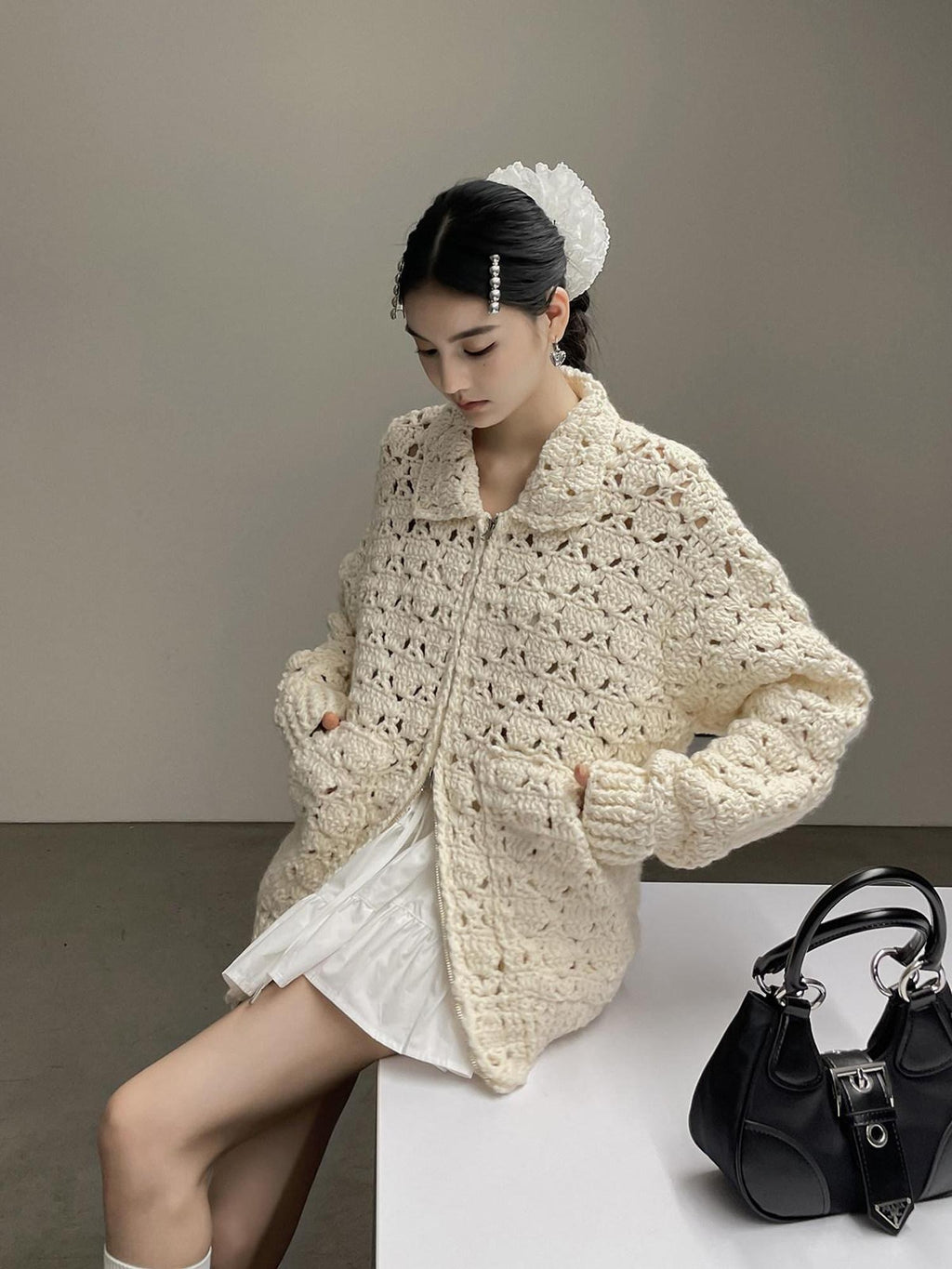 DDGIRL studio Cozy Wool Blend Longline Cardigan Office Commuter One Size Ivory Knit Sweaters